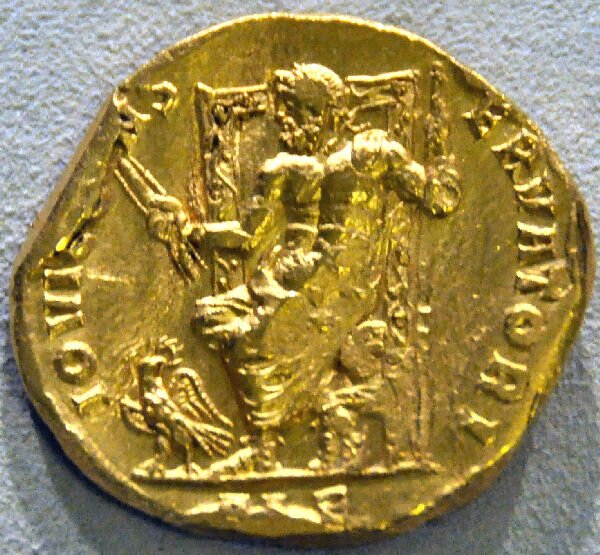 статуя Зевса Олимпийского на монете